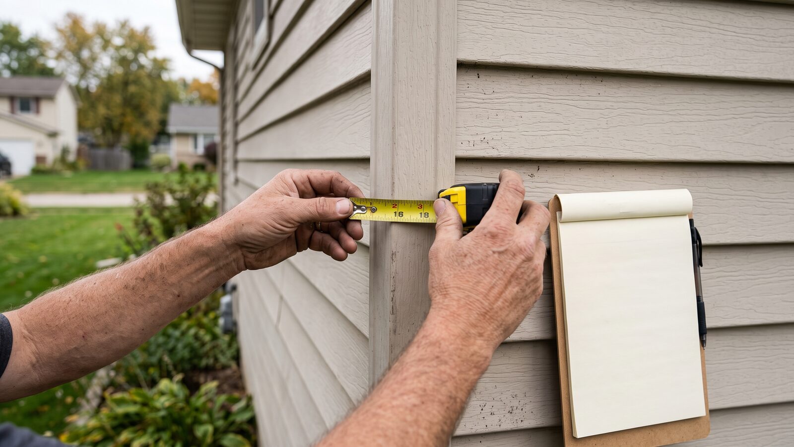 Measuring a section of exterior siding wall ahead of a cost estimate